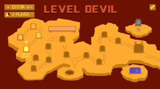Level Devil world map displaying multiple connected stages and progression through the fiery adventure.